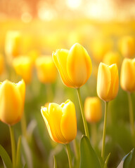 Fototapeta premium yellow tulips in the garden spring tulip field landscape