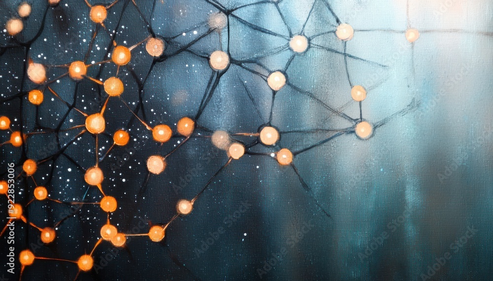 Aufkleber abstract network connection with luminous nodes on a blurred blue background, symbolizing technology