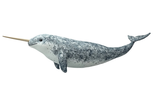 Cute Narwhal: A narwhal swimming with its tusk leading the way against a transparent background. 