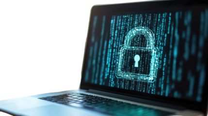 Laptop with padlock transparent background