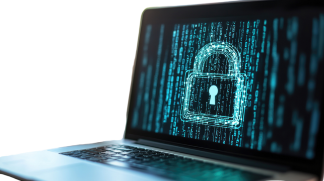 Laptop with padlock transparent background