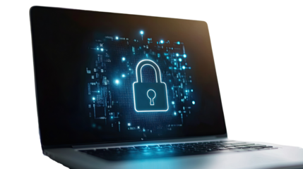 Laptop with padlock transparent background