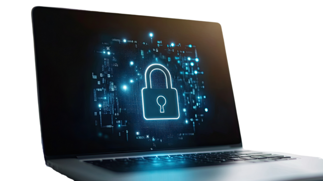Laptop with padlock transparent background