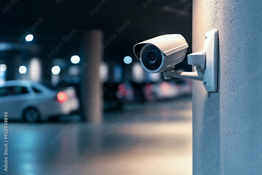 Poster discover a sophisticated and sleek ip security camera that is strategically mounted in a dimly lit p