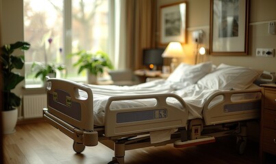 euthanasia concept empty bed in old person room in nursing home generative ai.