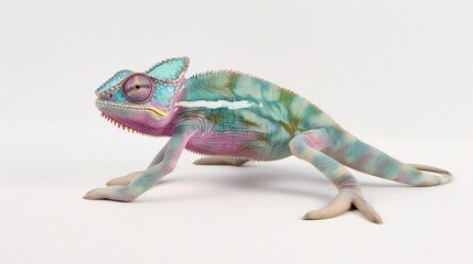 Obraz premium A colorful chameleon with intricate patterns and textures, showcasing its unique features.