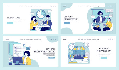 Teachers Everyday Life. Flat Vector Illustration