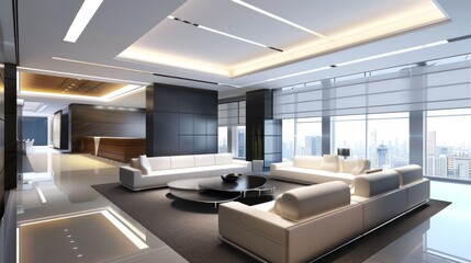 Fototapeta premium 3d rendering business meeting room on high rise office building