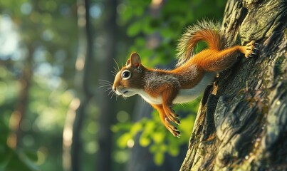 Squirrel small mammal animal with their long shaggy tail in forest habitat Generate AI