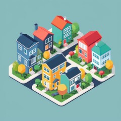 Real estate business concept with houses. Isometric vector illustration with buildings.