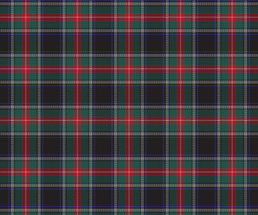 Plaid pattern, black, green, red, white, seamless for textiles and design clothing, skirts, pants, aprons, tablecloths, blankets or decorative fabrics. Vector illustration.