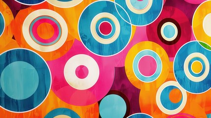 A lively composition featuring colorful circles that create an energetic and abstract visual experience