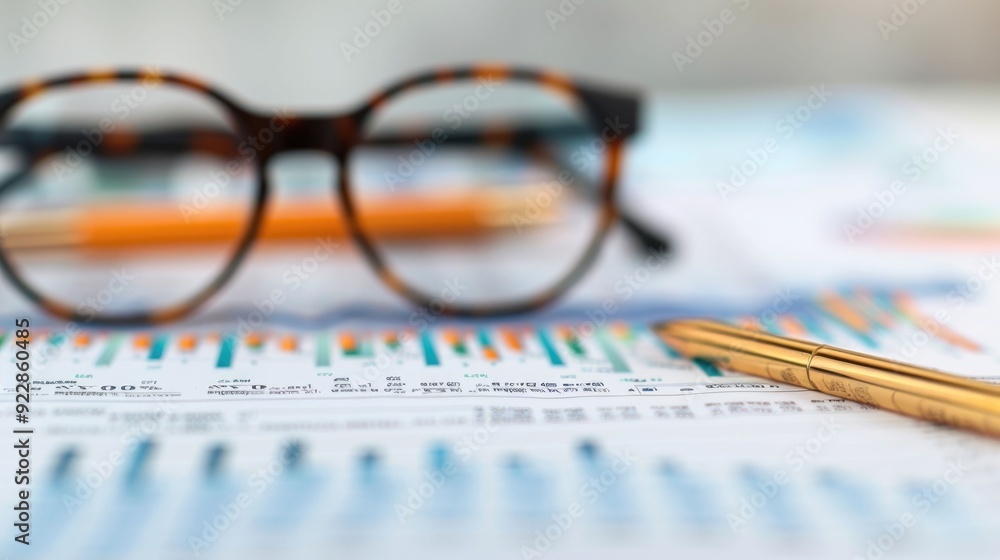 Poster a detailed image showcasing financial stability and balanced financial charts in a deep depth of fie