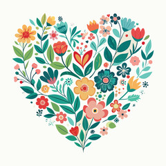 Floral heart design with butterflies, a seamless pattern for spring love and wedding greeting card illustration