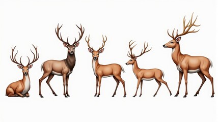 Fototapeta premium Beautiful Deer Family Illustration with Majestic Antlers - Wildlife, Nature Art