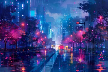 Cyberpunk lights in the city