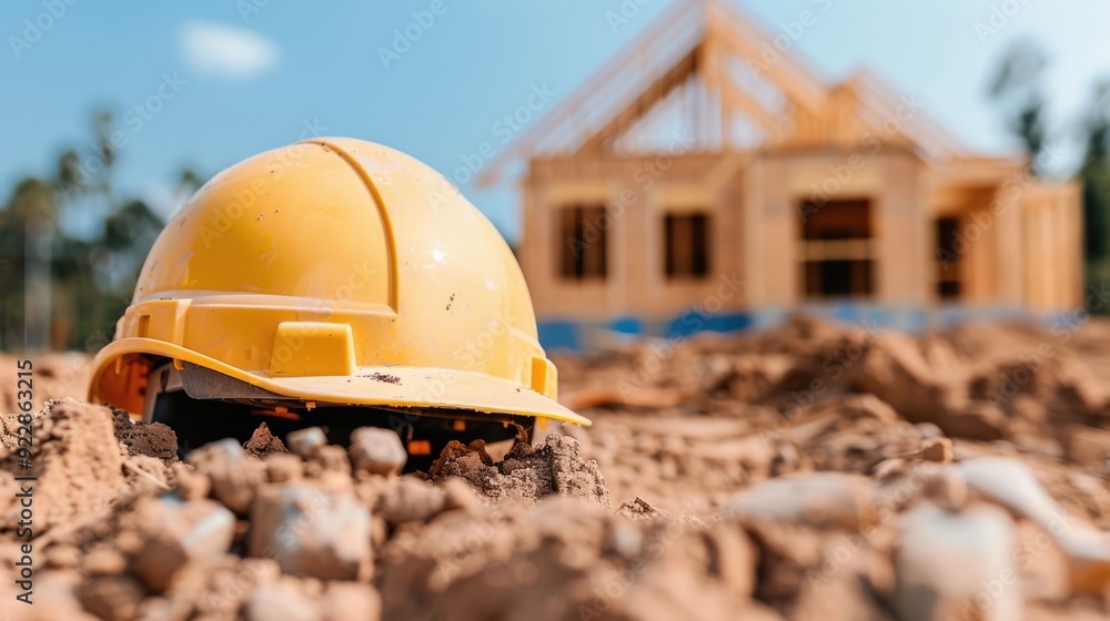 Poster residential construction site with new homes being built in a deep depth of field the image shows a 