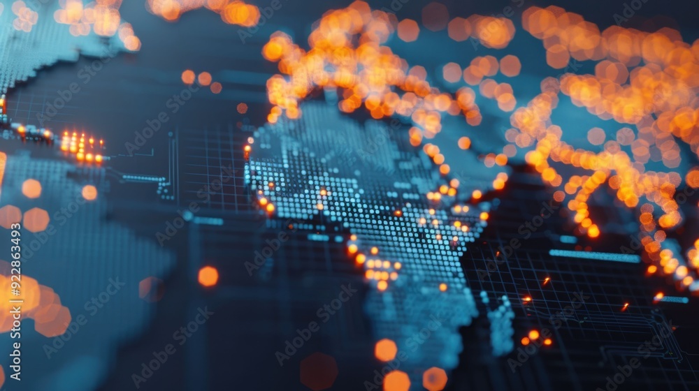 Poster captivating image depicting market expansion with detailed global maps and various business icons se