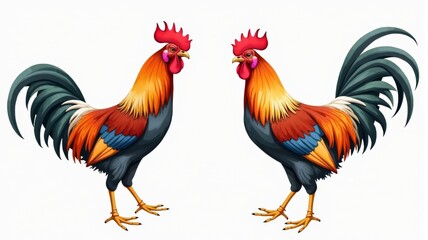 Fototapeta premium Vibrant Colorful Roosters Illustration - Perfect for Farmhouse Decor and Agricultural Themes