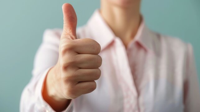 Close up photograph of a hand making a thumbs up gesture conveying a sense of customer satisfaction positive feedback and approval  The image represents the concept of successful client service