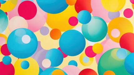 Vibrant circles of various sizes in bold colors create an energetic abstract pattern