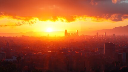 skyline of a city with a beautiful sunset, AI generated