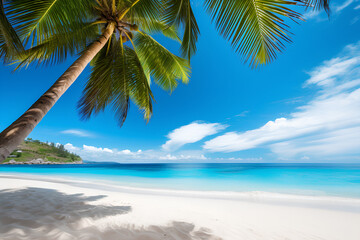Palms and tropical beach with white sand. Summer vacation travel holiday background concept