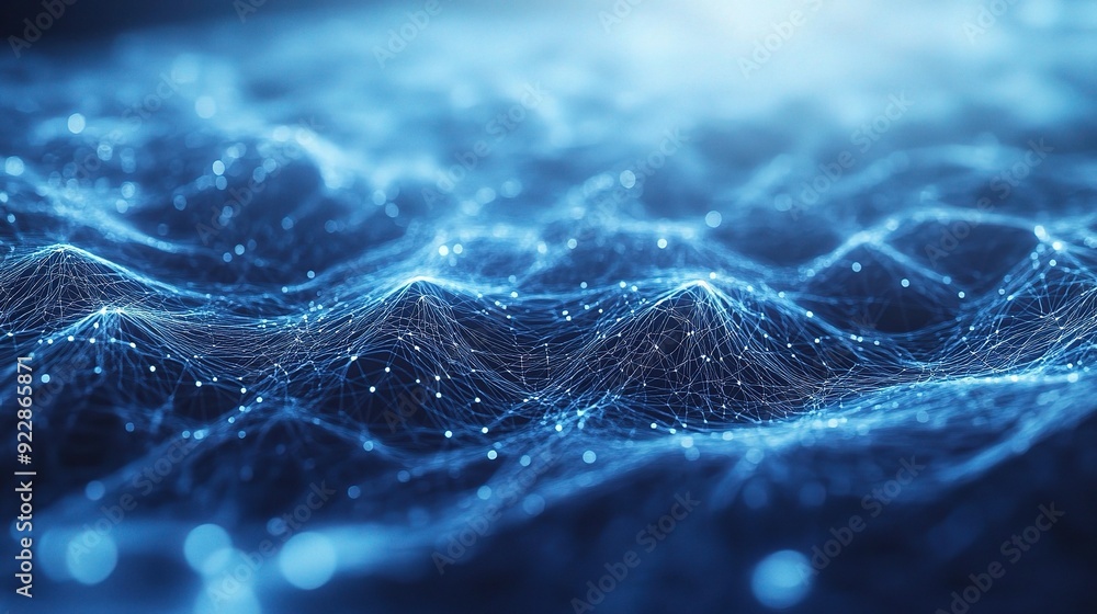 Poster abstract digital landscape: a mesmerizing visualization of interconnected data points forming a dyna