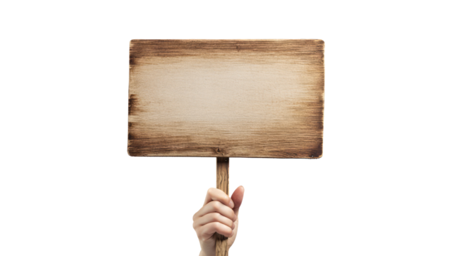 Hand holding wooden stick or blank protest sign