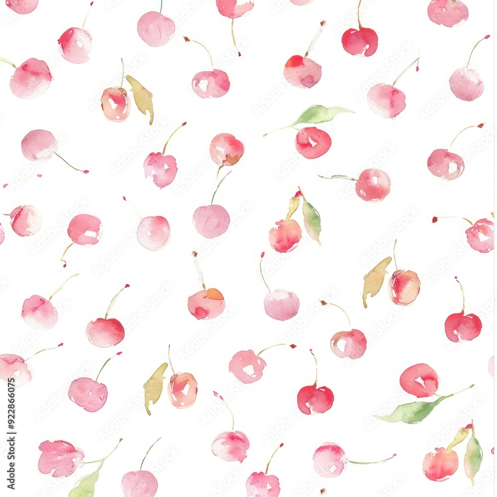 Canvas Prints a watercolor pattern featuring various cherries on a white background.
