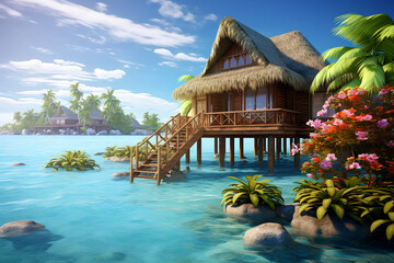 Paradise nature, sea water, summer and hotel house on the tropical beach