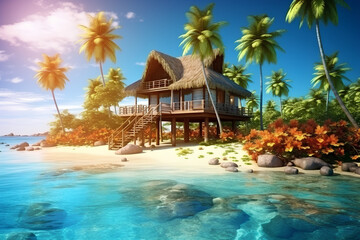 Paradise nature, sea water, summer and hotel house on the tropical beach