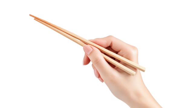hand holding wooden chopsticks