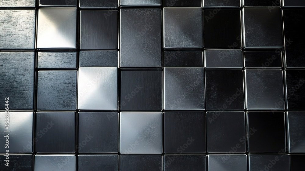 Poster metallic grid: a captivating arrangement of metallic squares, each with a unique texture and sheen, 