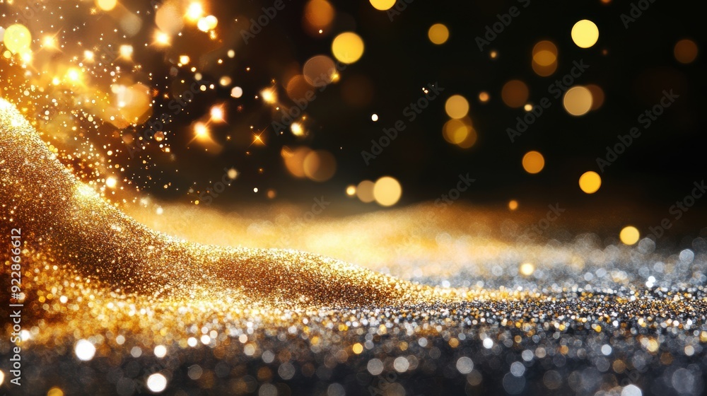 Aufkleber a vibrant display of golden glitter creating a sparkling effect against a dark backdrop
