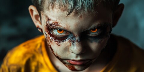 Spooky Delight: Boy's Devilish Halloween Costume Transforms Him into a Mischievous Halloween Party Star