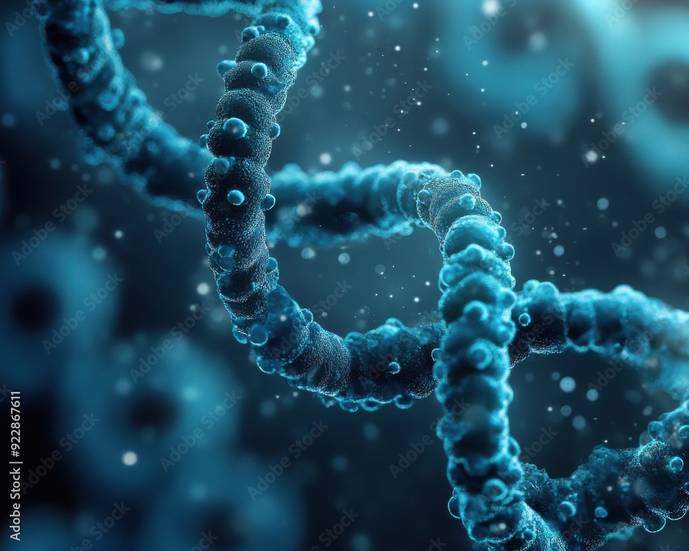Poster close-up view of a dna helix showcasing molecular structure and intricate details, representing the 