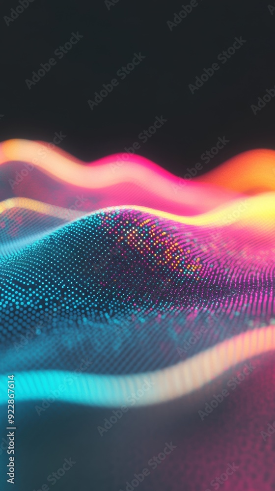 Poster vibrant waves of neon lights undulate gently, creating a mesmerizing visual effect against a dark ba