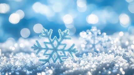 A crisp blue holiday background with frosty snowflakes and a cool winter vibe