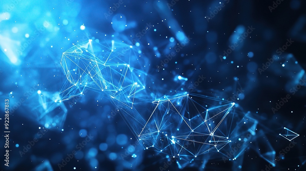 Poster abstract blue network: glowing plexus nodes and lines forming a dynamic, interconnected network. a d