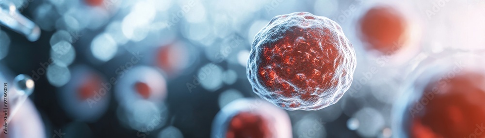 Poster close-up view of a single cell showcasing intricate structures and vibrant colors, symbolizing life 