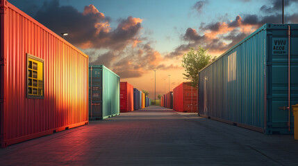 Fototapeta premium Vintage cargo cars under evening sky