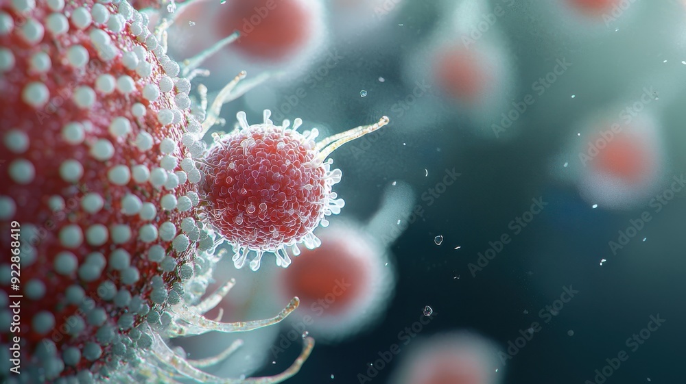 Poster close-up view of vibrant, detailed microorganisms showcasing intricate structures in a colorful scie