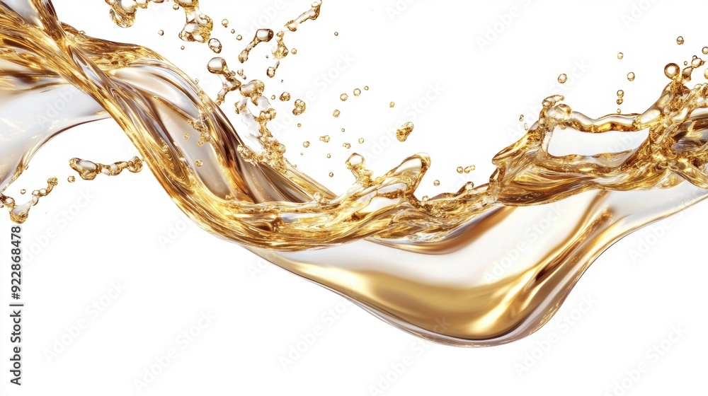 Poster a joyful burst of golden liquid splashes elegantly against a white canvas, creating an artistic disp