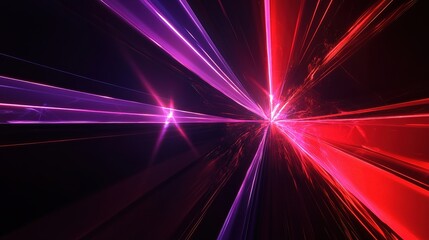 Abstract Speed:  A vibrant, futuristic abstract background with streaks of red and purple laser light converge in a dynamic and energetic display. The radiant.