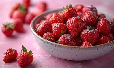 valentine day breakfast with heart shaped waffles,strawberries in plate on pink background generative ai.