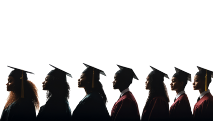 Silhouettes of a row on graduating students with graduate hats