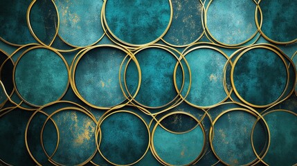 A geometric background with intricate, interlocking circles in shades of teal and gold