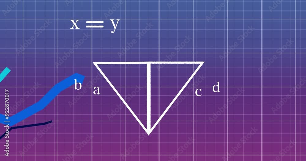 Poster mathematical graph and geometric shapes animation over gradient grid background
