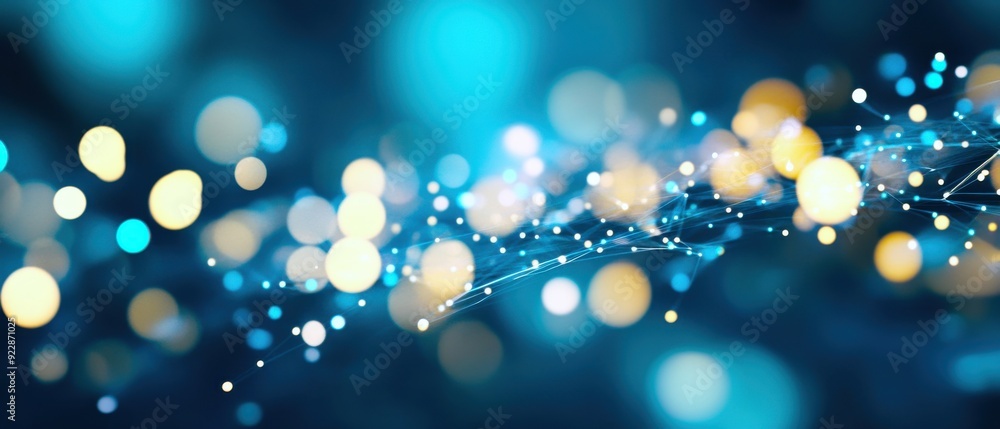 Poster glowing abstract background with vibrant blue and golden bokeh lights, creating a magical and festiv